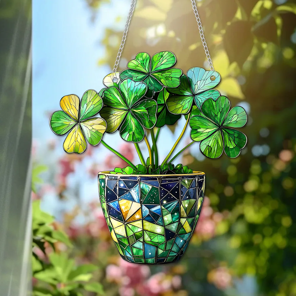 

Lucky Clover Monstera Deliciosa Decoration Hanging Crafts 2D Plane Acrylic Living Room Window Garden Home Decor Chain Pendant