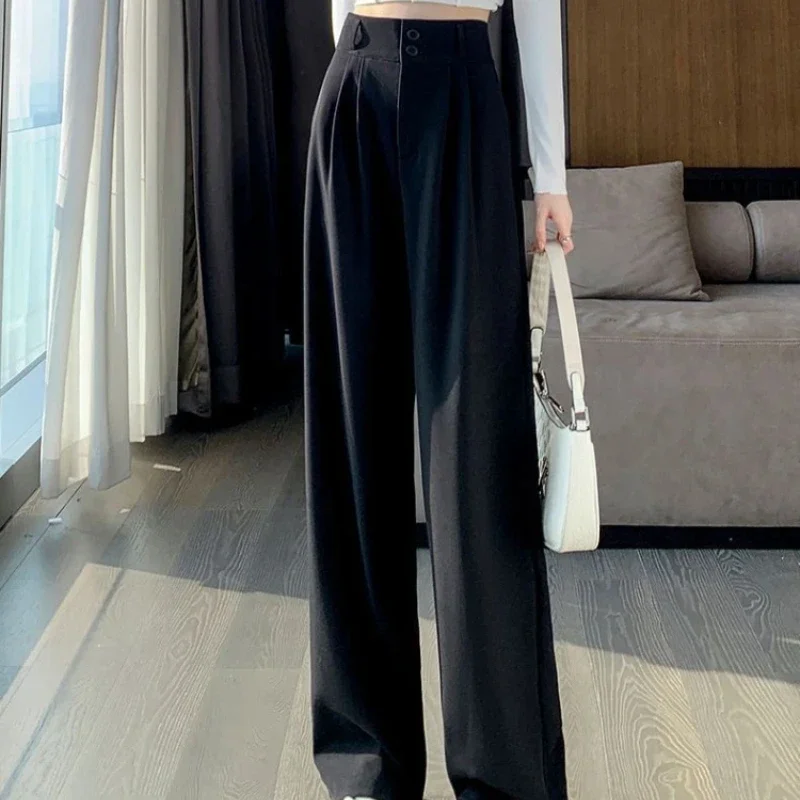 Elegante Breite Bein Hosen Frauen Koreanischen Stil Hohe Taille Schwarz Baggy Hosen Büro Damen Mode Lose Anzug Hosen Streetwear 2024