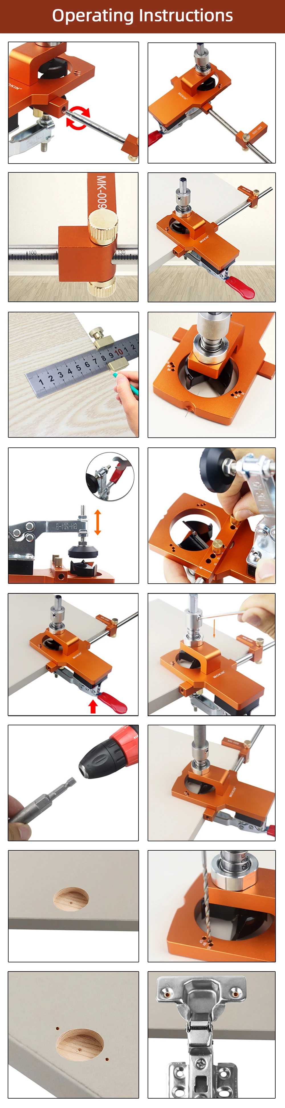 35mm Verdeckte Scharnier Jig Kit Loch Bohren Guide Locator Mit Leuchte Holzbearbeitung Loch Opener Werkzeuge Tür Schränke Puncher Werkzeuge – Detail 11
