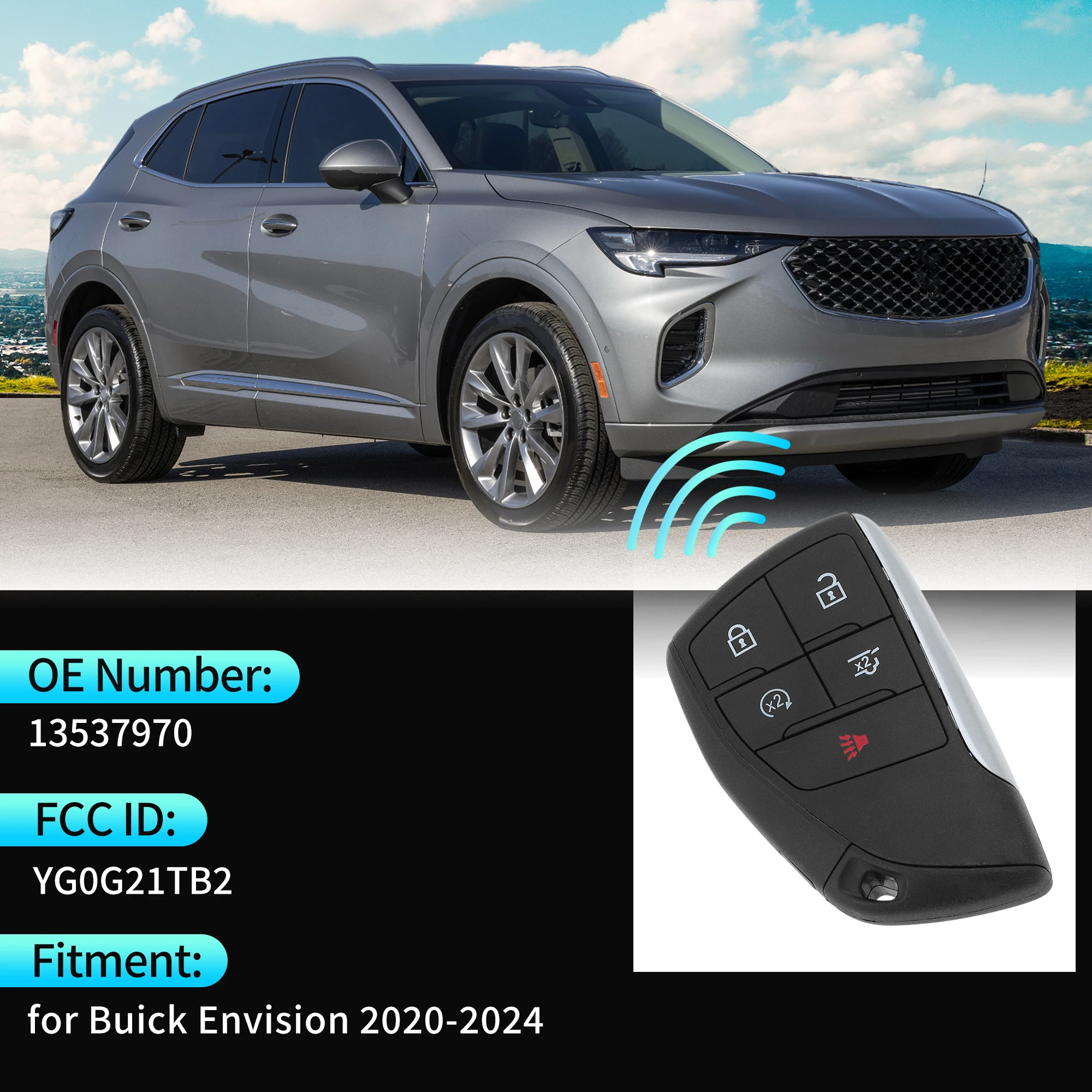 UXCELL YG0G21TB2 433 MHz Keyless Entry Remote Key Fob for Buick Envision 2020-2024