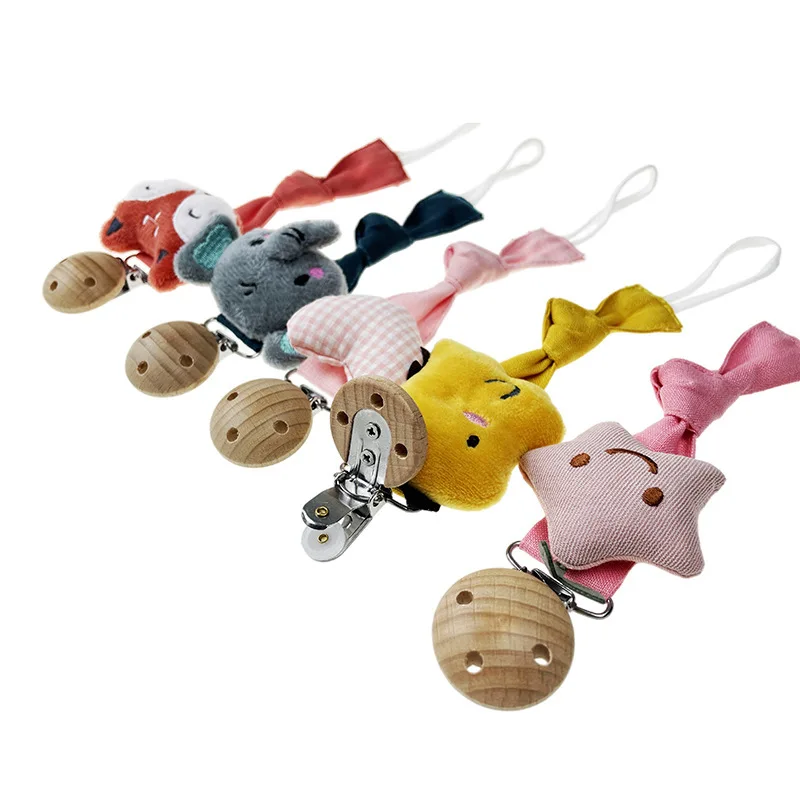 5 PCS Wood Baby Pacifier Clips Natural Color Painting Colorful Wooden Round With Metal Holders Kids Feeding 4.5cm x 2.8cm