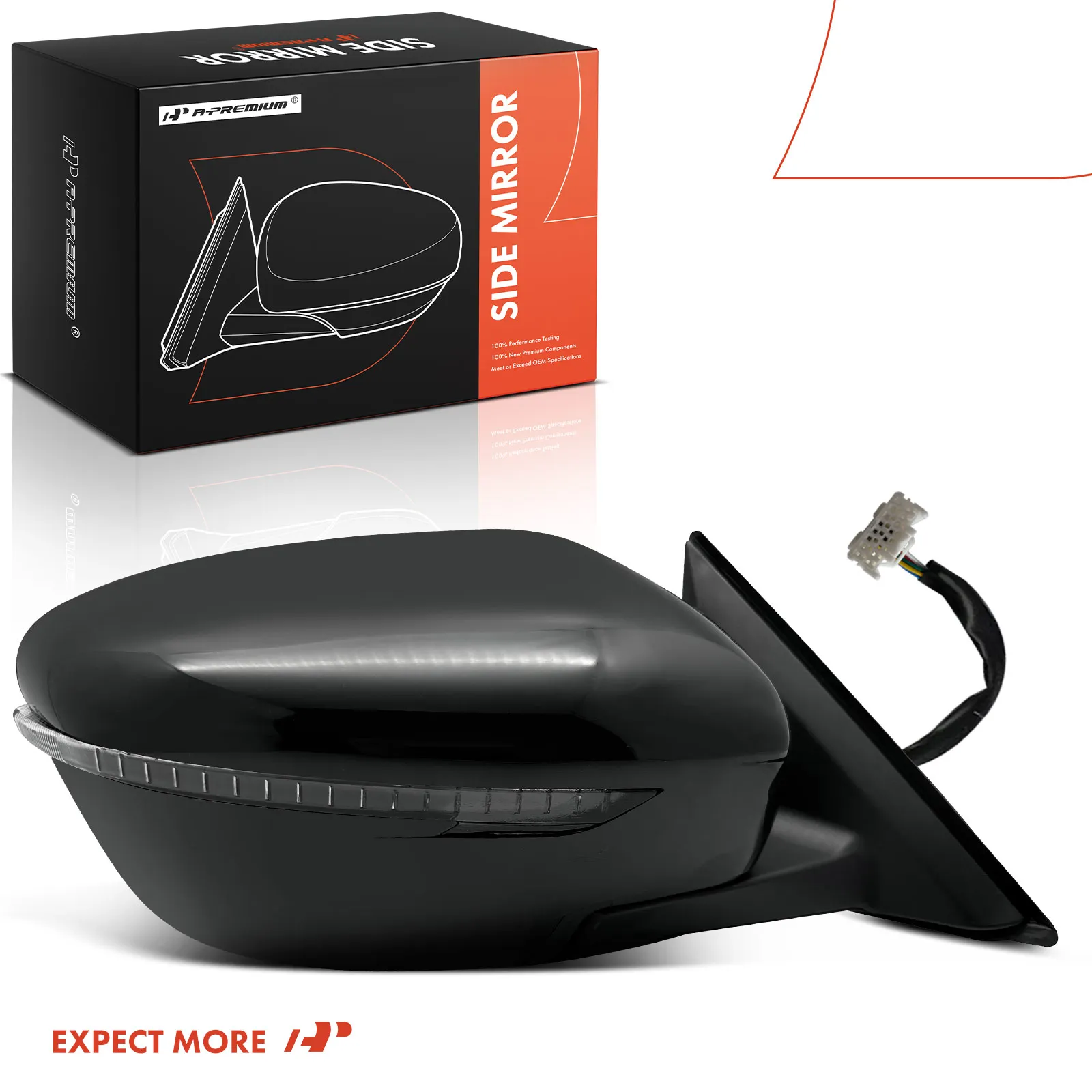 A-Premium Passenger Side Power Door Mirror for Nissan Rogue 2016 Manual Folding Turn Signal Light Smooth Black