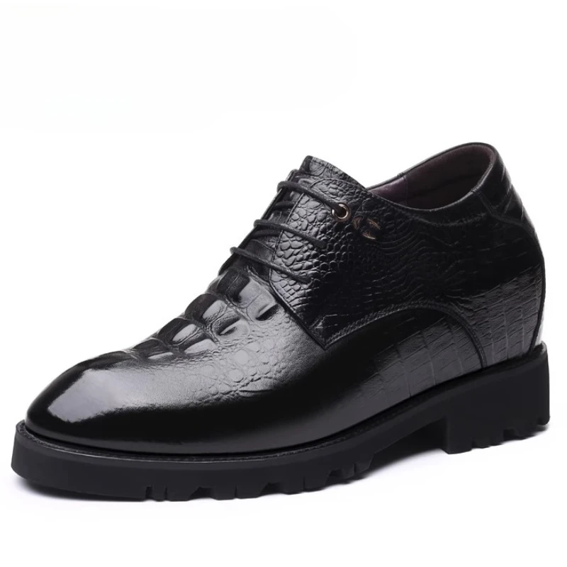 جلد طبيعي الارتفاع زيادة الأحذية للرجال فستان أحذية الأعمال مصعد 10 سنتيمتر الفاخرة ديربي أحذية الزفاف العريس حذاء رجل #2