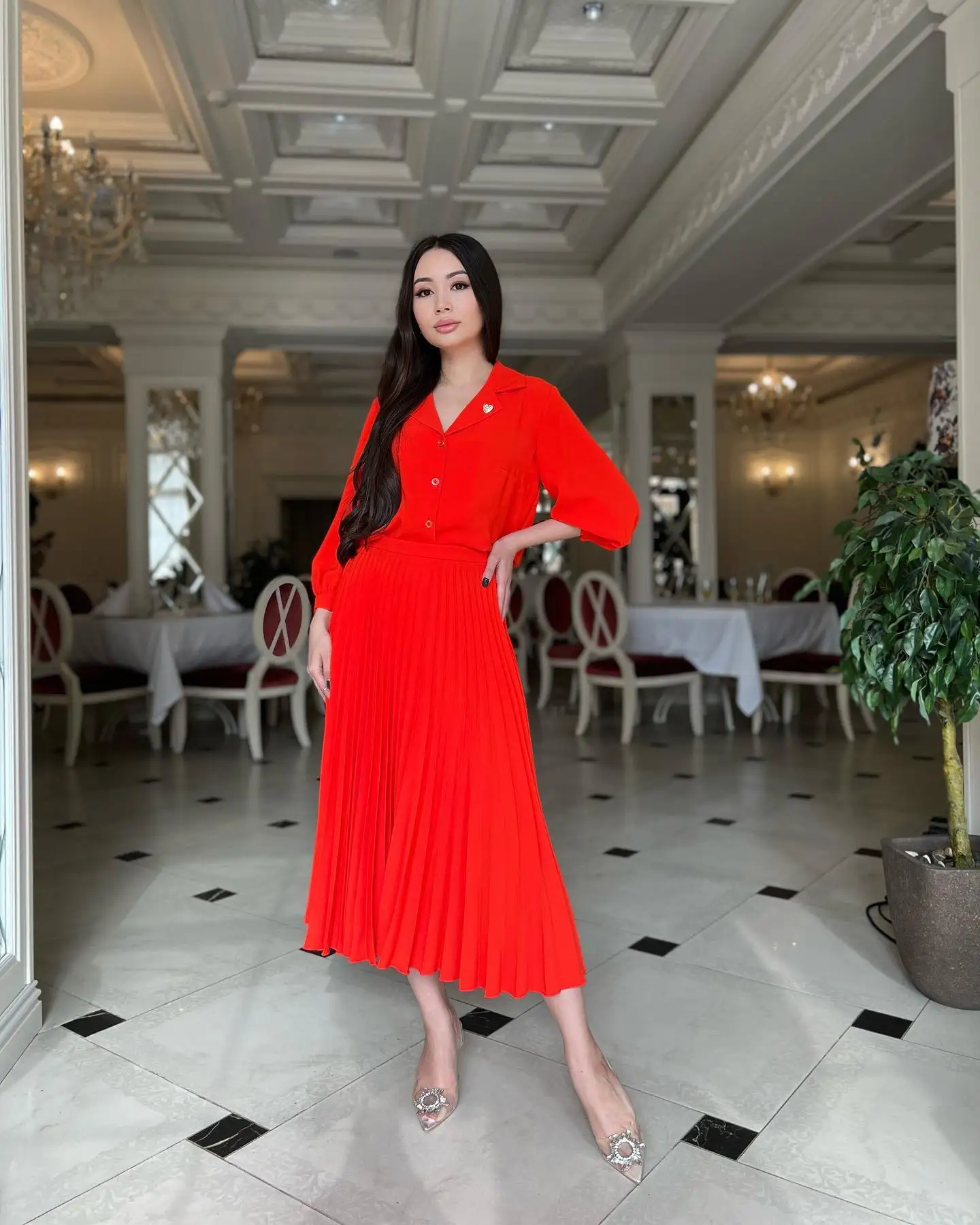 

Customized Graceful Jersey Buttons Evening Dresses Temperament Long Sleeves V-Neck Celebrity Gowns Custom Size Prom Dr