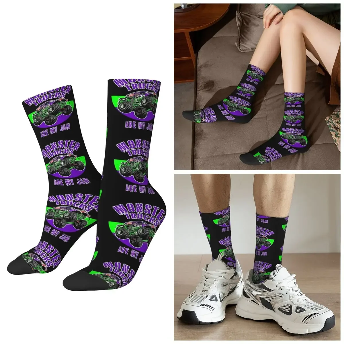

All Seasons Monster Truck Are My Jam Grave Digger Vintage Art Socks Crew Socks High Quality Stockings for Men Women Day Gifts