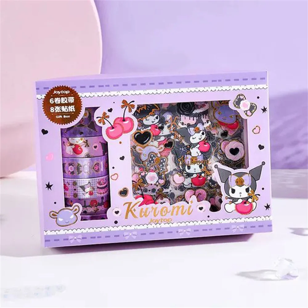 Sanrio Kuromi Cinnamoroll Stickers Gift Box Kawaii Kitty Melody Anime Hand Account Guka Decoration DIY Sticker Girls Kids Toys