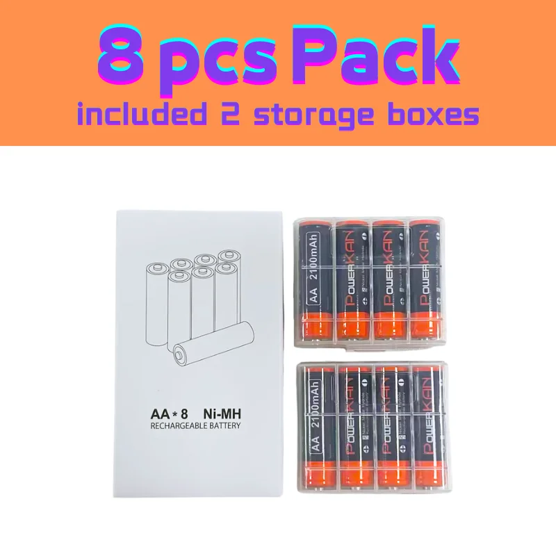 POWERKAN 1.2V AA 2100mAh Rechargeable Ni-MH Battery for Outdoor Family Household Multiple Usage Convenience Storage Box Included