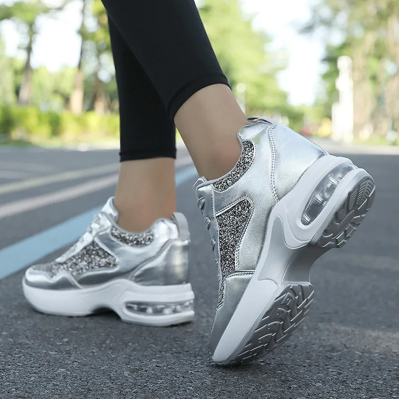 New Women's Rhinestone Casual Shoes Autumn Fashionable and Versatile Height Increasing Women's Shoes Thick-soled Sports Shoes