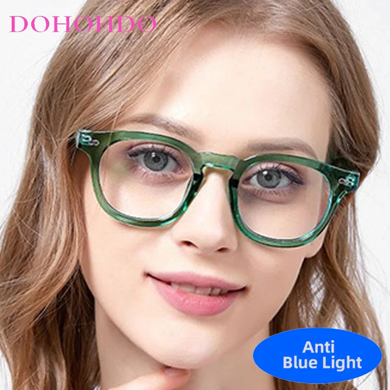 

Classic Vintage Metal Rivets Small Round Frame Computer Optical Protection Glasses Women Men Games Reading Anti-Blue Light Glass