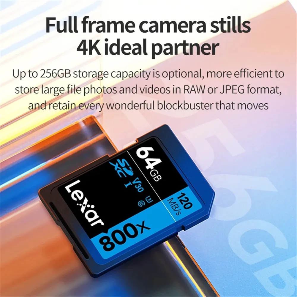 Lexar SD Card 800X Pro 256GB 128GB 64GB 32GB Memory Card Classe 10 3D 4K V30 Video Capacity UHS-I High Speed 150MB/s for Camera