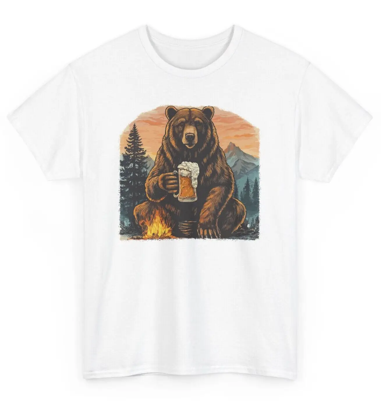 

Bear Drink Beer Fun T-shirt - Bonfire Woods Outdoor Men's and Women's oversized short-sleeved crewneck street top