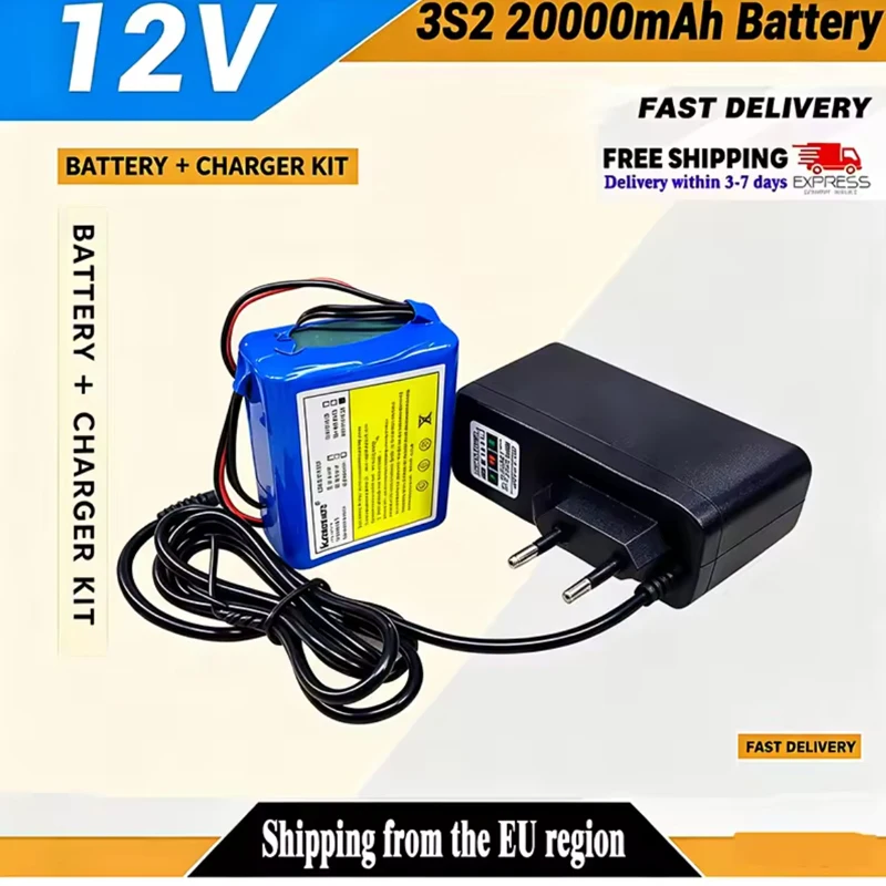 Batteria ricaricabile agli ioni di litio 12V 20000mAh 18650 20Ah con scheda di protezione BMS, pacco batteria 18650 + caricabatterie 12,6V