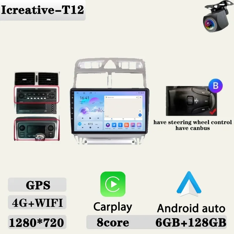 Autoradio voor Peugeot 307 307CC 307SW 2002-2013 Multimedia Carplay Speler Stereo Auto Audio Autoradio Android 9 ''navigatie GPS
