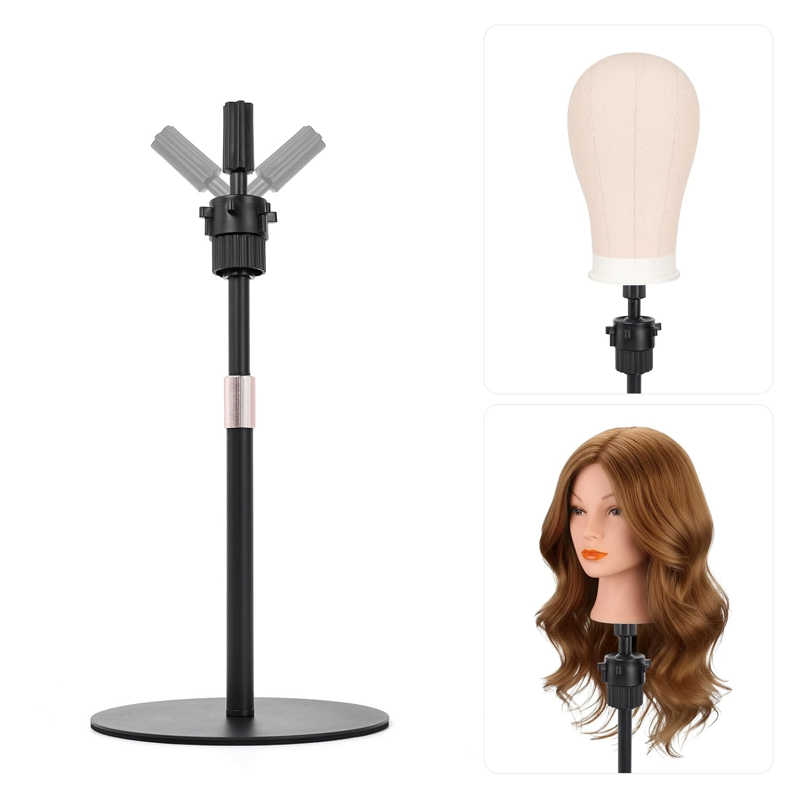 

Reinforced Mannequin Head Stand,20 Inch Adjustable Wig Stand Holder Braiding Rack Disc Stand，Hair Extensions Wig Head Stand