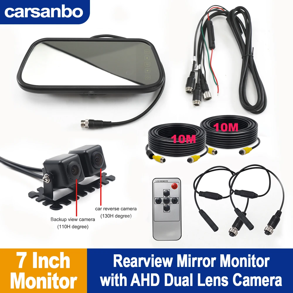 Carsanbo 7Inch Rearview Mirror Monitor With Dual Lens Camera Backup Camera Rearview Camera 5 Types Of Reference Line In Display