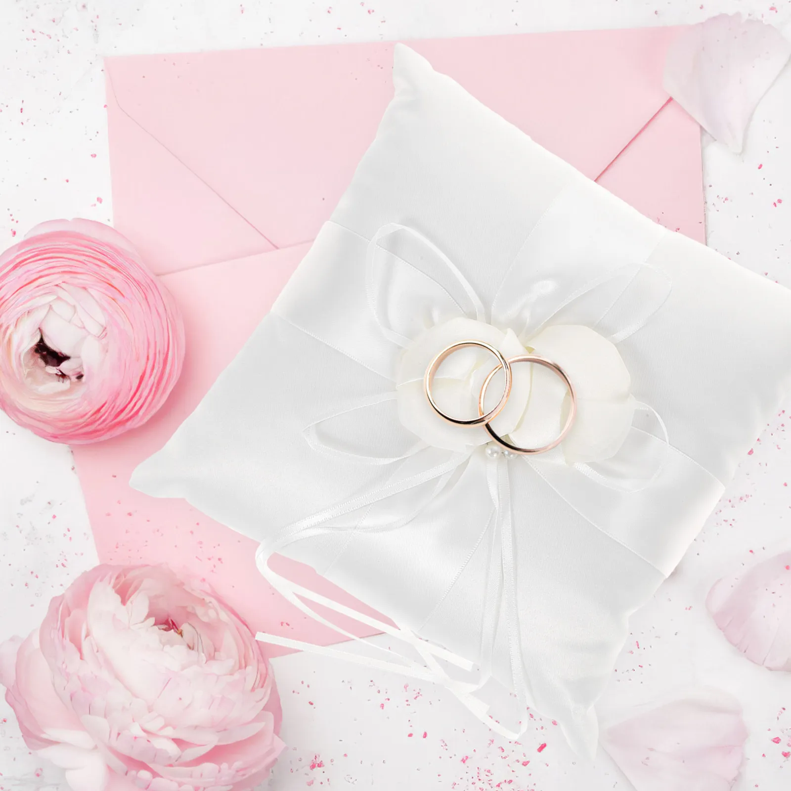 Bantal Cincin Satin Putih Eleg - Ring Bearer Pillow ulasan dan harga