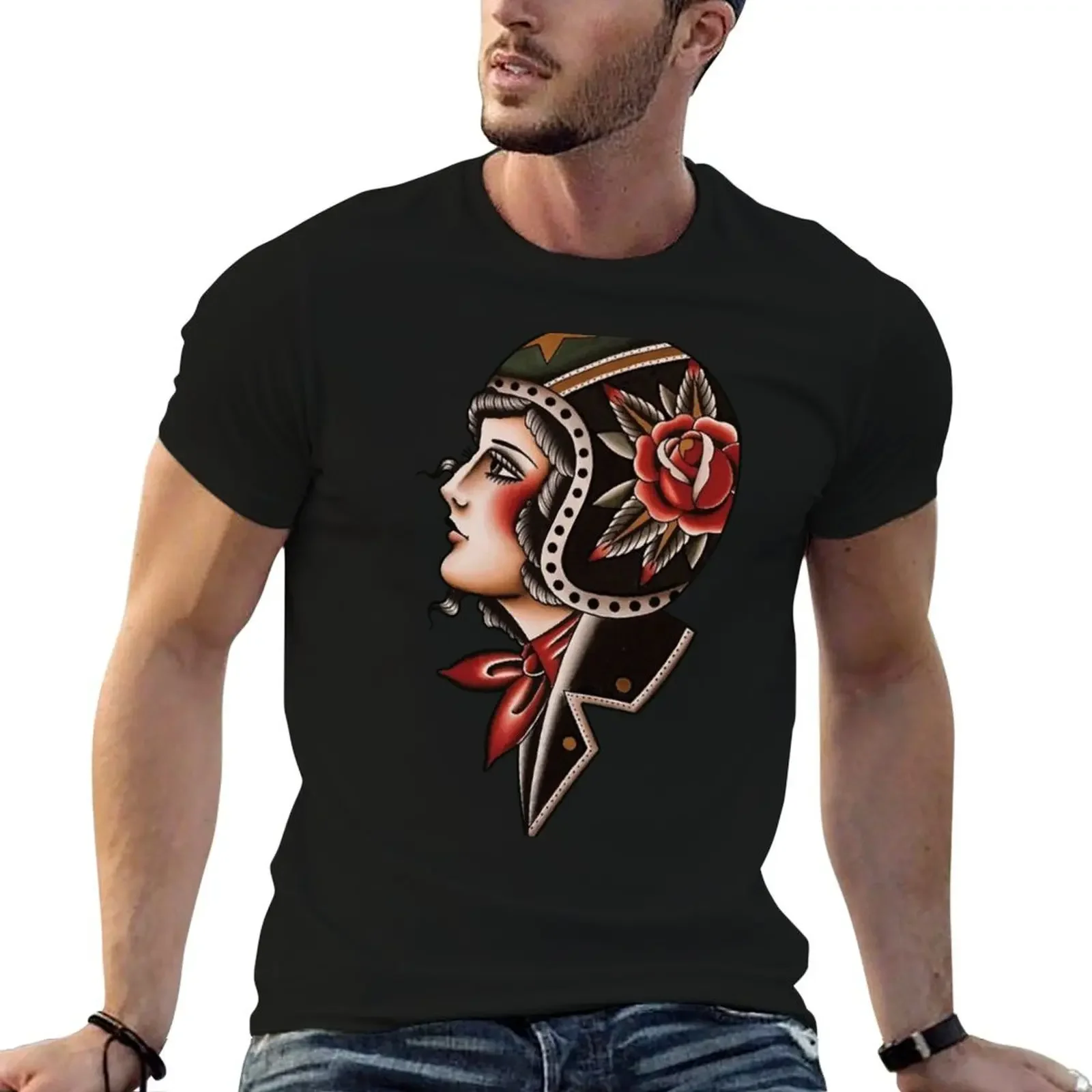 Motorcycle Girl Tattoo T-Shirt custom t shirt plain vintage shirts graphic tee men