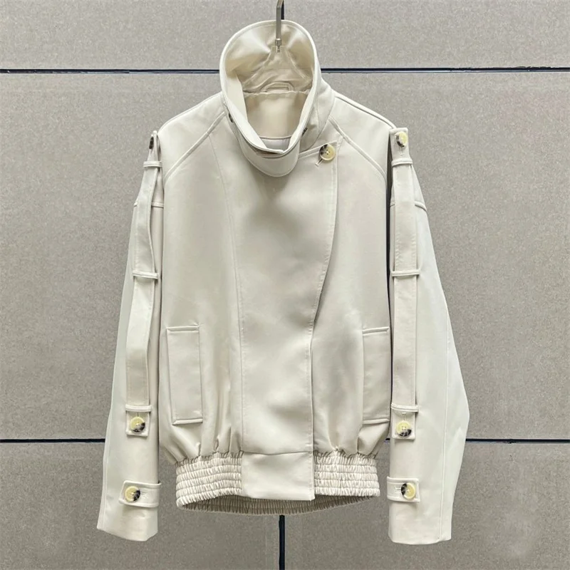 

Women's trench coat New high neck windproof women's windbreaker for autumn 2025 Asymmetric slim fit Women's coat Women's jacket
