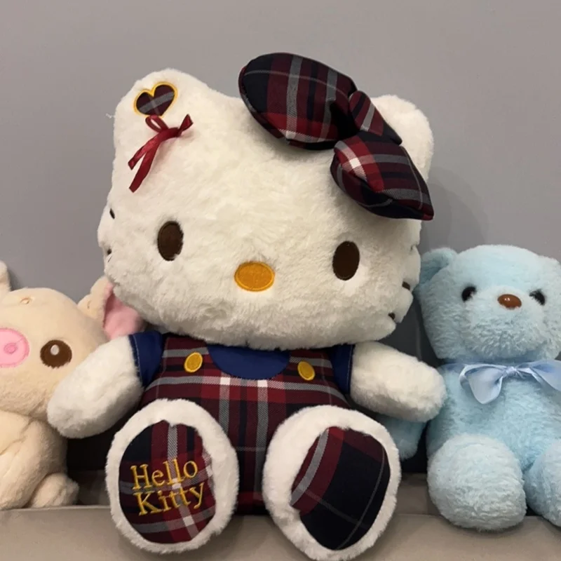40Cm Sanrio Hello Kitty Sitting Posture Checkered Clothes Doll Sofa Decoration Doll Bedroom Accompany Sleep Doll Christmas Gift