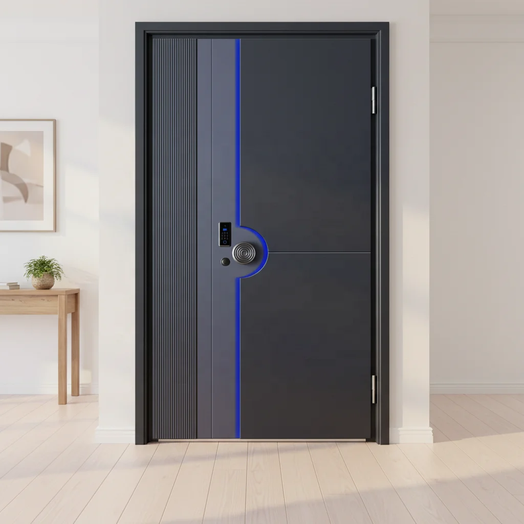 Modern Frosted Aluminum Alloy Hinged Door Bulletproof Heavy Duty Entrance Door High End Villa Corrosion Resistant Residence Door