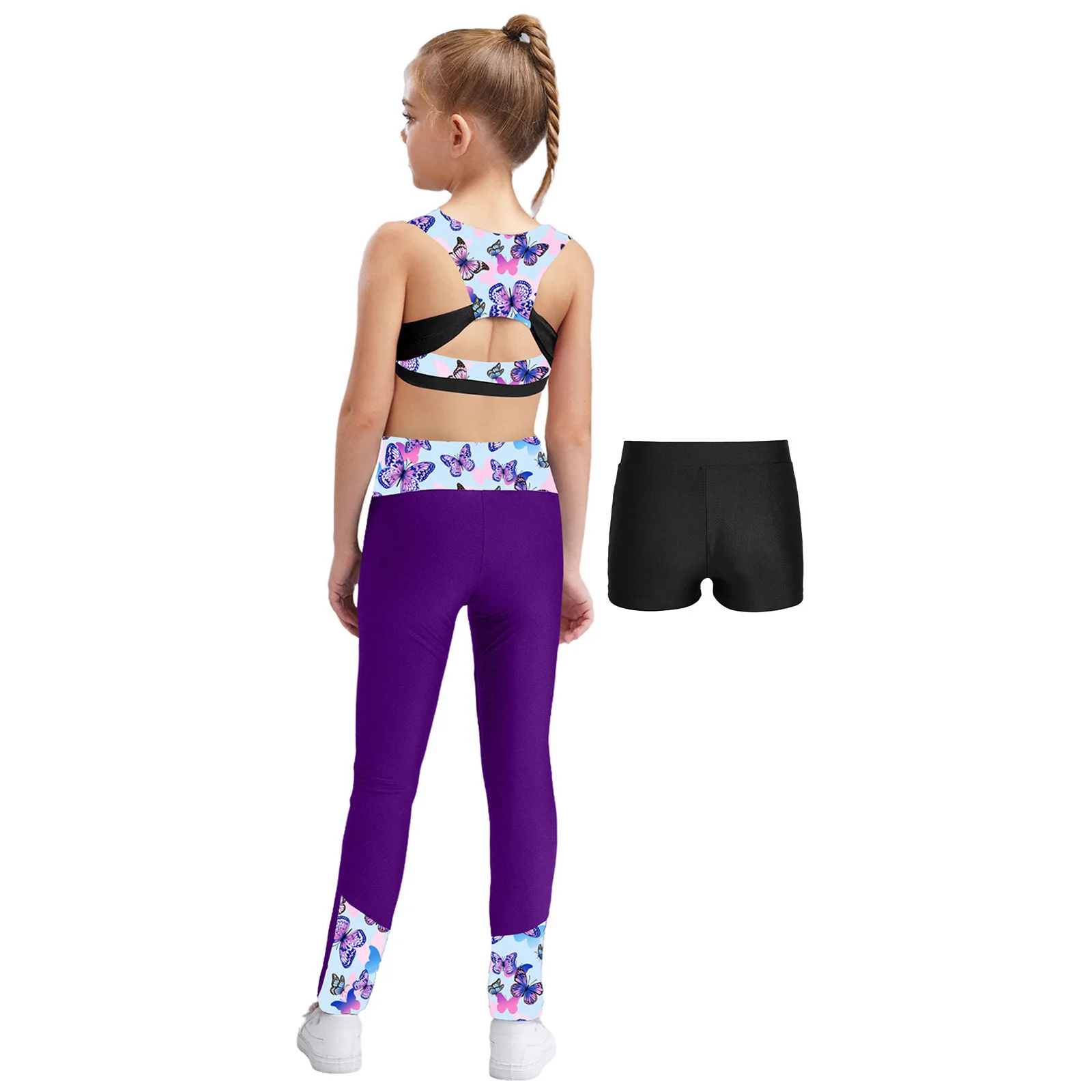 Children's Three Piece Fitness Sports Outfit Kids Girls Tracksuits Sleeveless Yoga Set Running Cycling Workout Clothes Suits