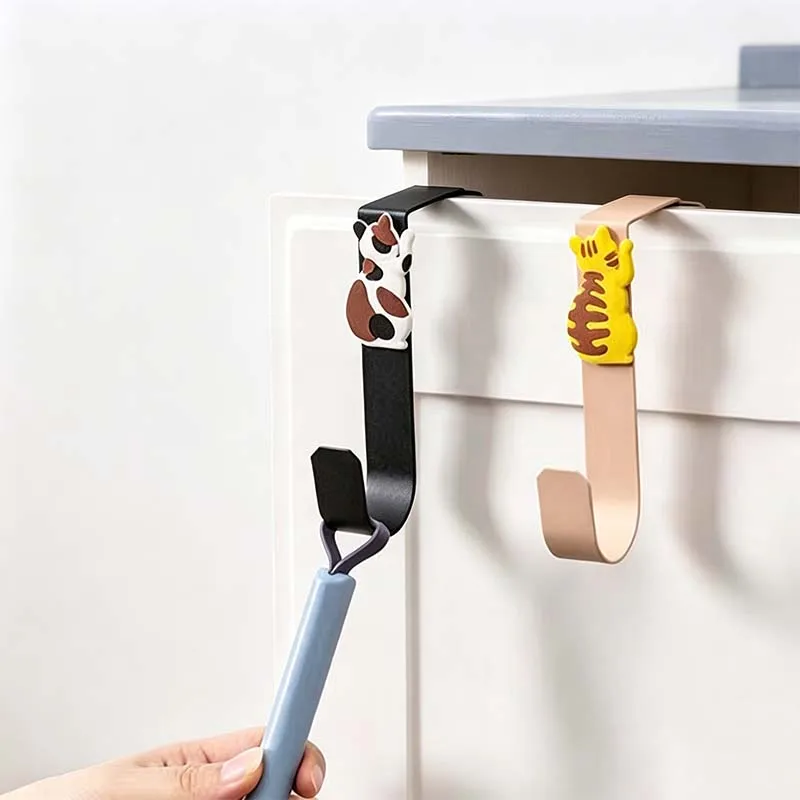 2pcs， Cute cat door hanger hook, sturdy metal single door hook, with animal decoration door towel rack, used for hanging towels,