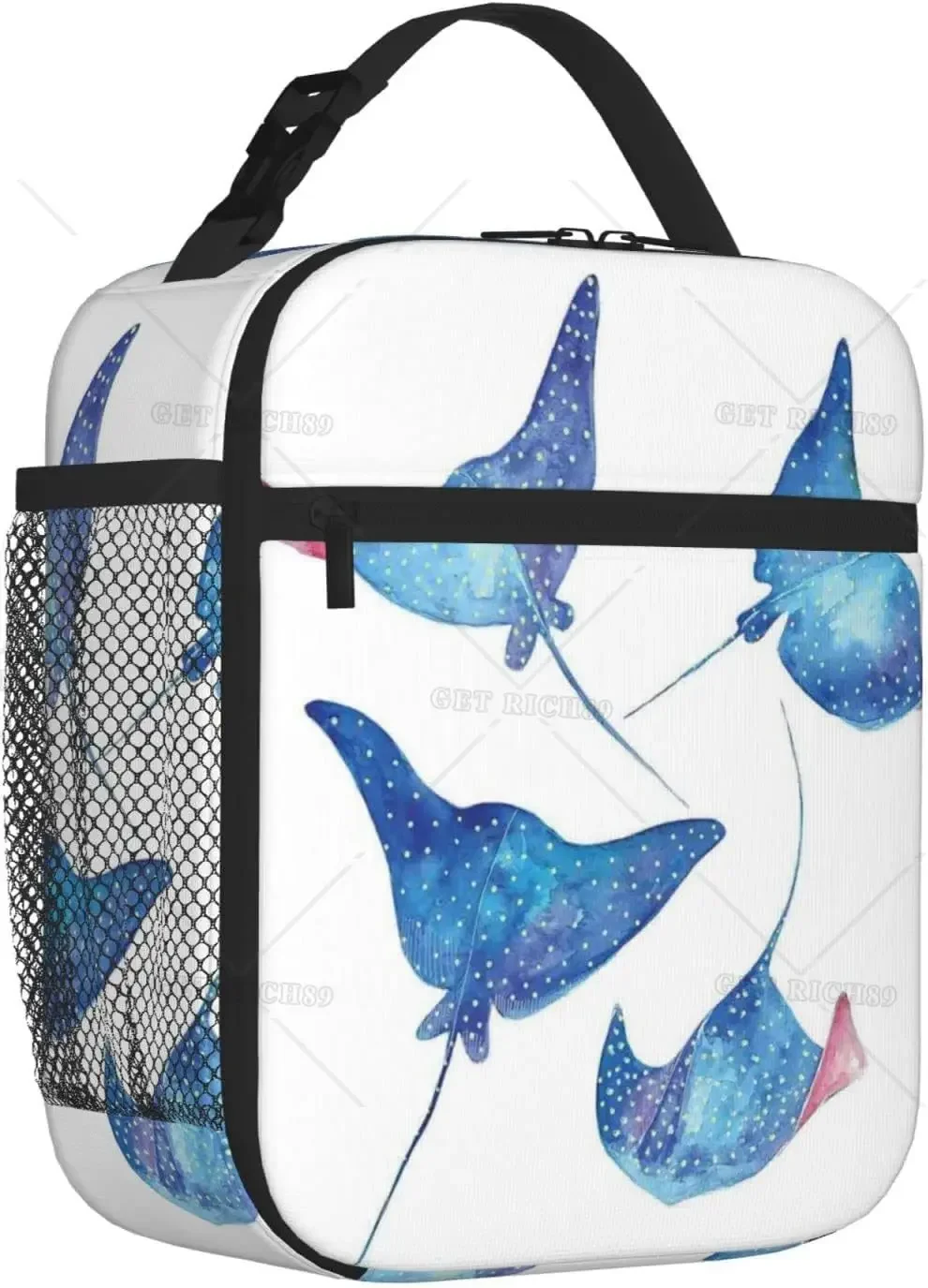 Sea Animals Fish Portable Lunch Bag for Women/Men Insulated, Reusable Blue Lunch Box for Office Work School Picnic Beach