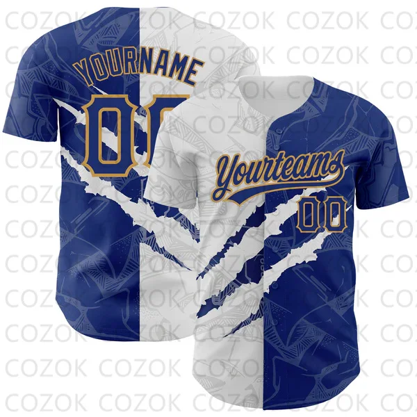 Custom Blue Claw Mark Baseball Jersey Heren En Vrouwen Sectie Shirt 3d Bedrukt Shirt Team Shirts Hiphop Unisex Tops