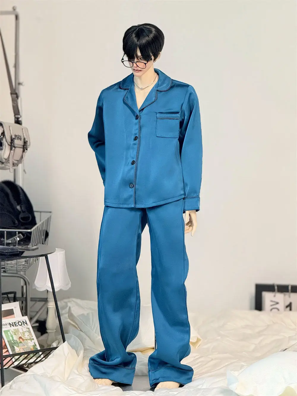 D09-P863 子供手作りおもちゃ叔父 ID75 BJD/SD 人形の服長袖怠惰なパジャマ赤紫 2 ピース/セット