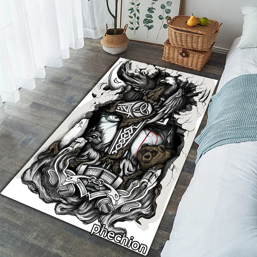 phechion Viking Warrior Tattoo 3D Print Carpet Square Anti-Skid Area Floor Mat Rug Non-slip Mat Living Room Soft Bedroom S100