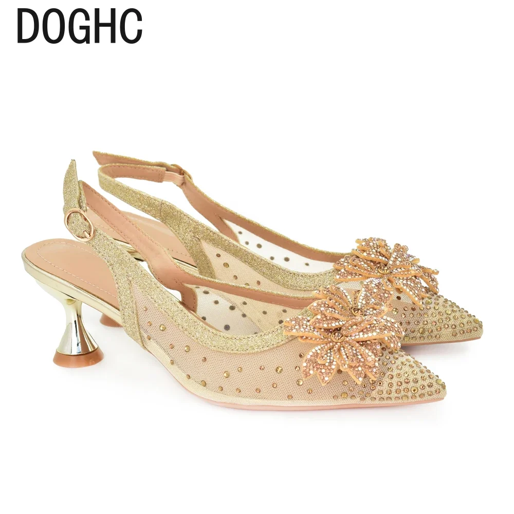 2024 Pointy Pumps Women Shoes Decorated with Rhinestone Ladies Shoes Heels Summer Slippers Leaky Toe Soft Low Heel Slippers