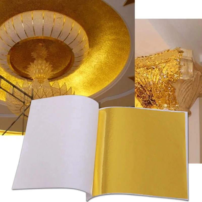 100Pcs Imitation Gold Sliver Copper Foil Papers Leaf Flake Gilding Sheets For Nail Wedding Party Home Decor DIY Art Crafts Paper view 4