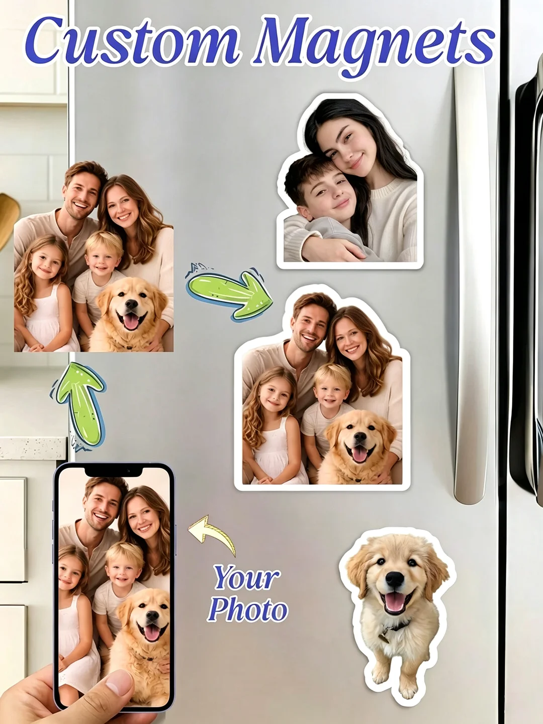 Customized Photo Fridge Magnets, Magnetic Fridge Magnets, Personalized Home Decor, Customized Face Fridge Magnets, Holiday Gifts