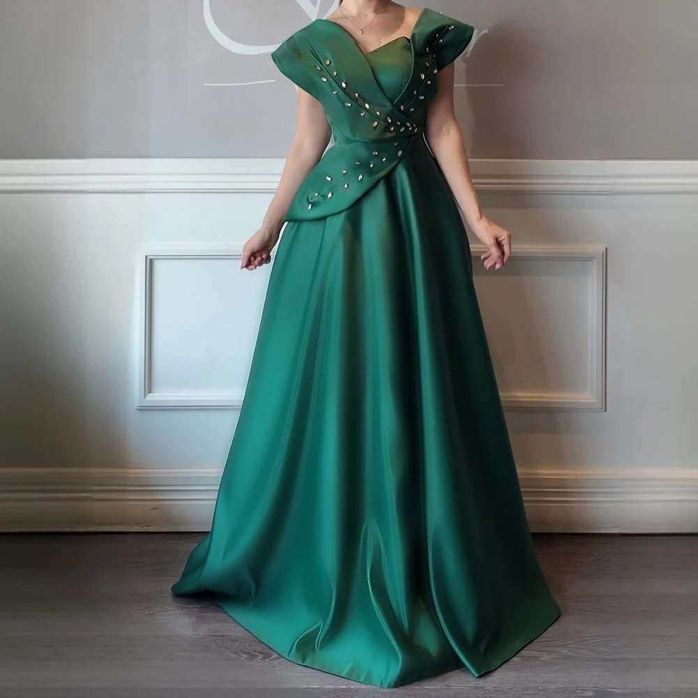 

Customized A-line Evening Dresses Floor-length V-neck Sleeveless Prom Gown Fashion Crystal Simple Draped Casual Party Gown