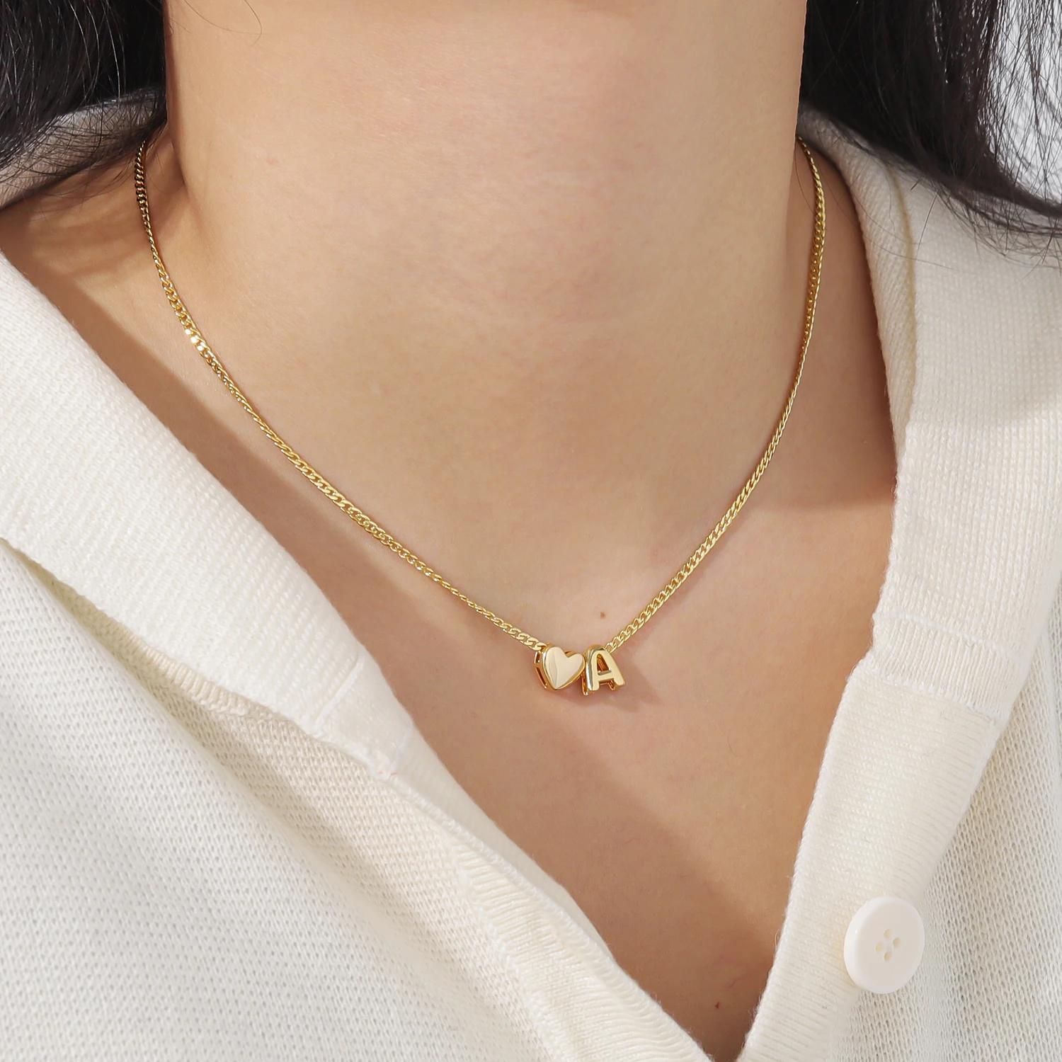 

Custom Bubble Letter Necklace Heart Pendant 18K Gold Plated Stainless Steel Personalized Jewelry Anniversary Gift for Women