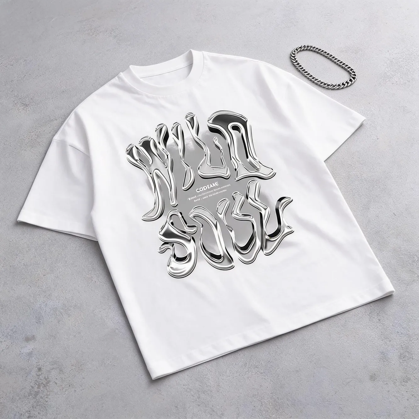 Mens Clothes Metallic Letter Print White TShirt, Unisex Casual Crew Neck Tshirt, Plus Size Men's Clothing 5XL, Lightweight 220gsm Knit Fabric, Machine Washable, For Spring/Summer/Fall Halloween/Christmas/Valentine's Day