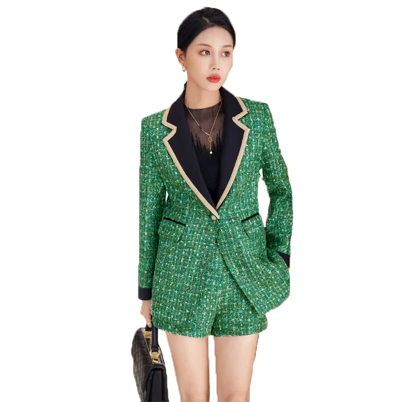 Green Women Suit Blazer Short Pants Office Lady Business Work Wear Winter Fall Formal Elegant Coat Trousers Prom Dress