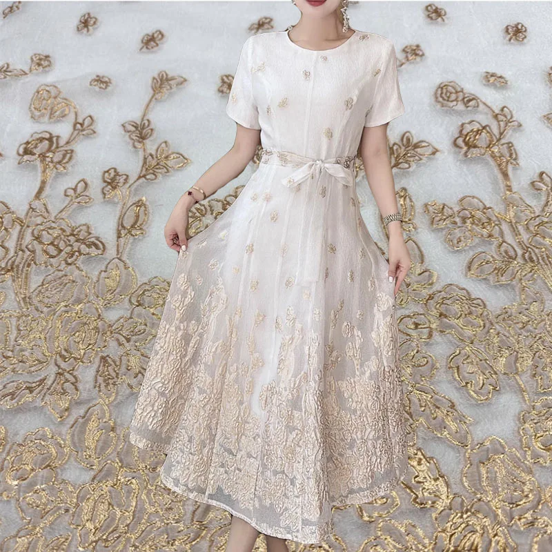 

Золотая проволока, цветок, органза, жаккардовая парча, окрашенная в пряже ткань для платья/свадебного платья, ткань ручной работы, материал для шитья своими руками