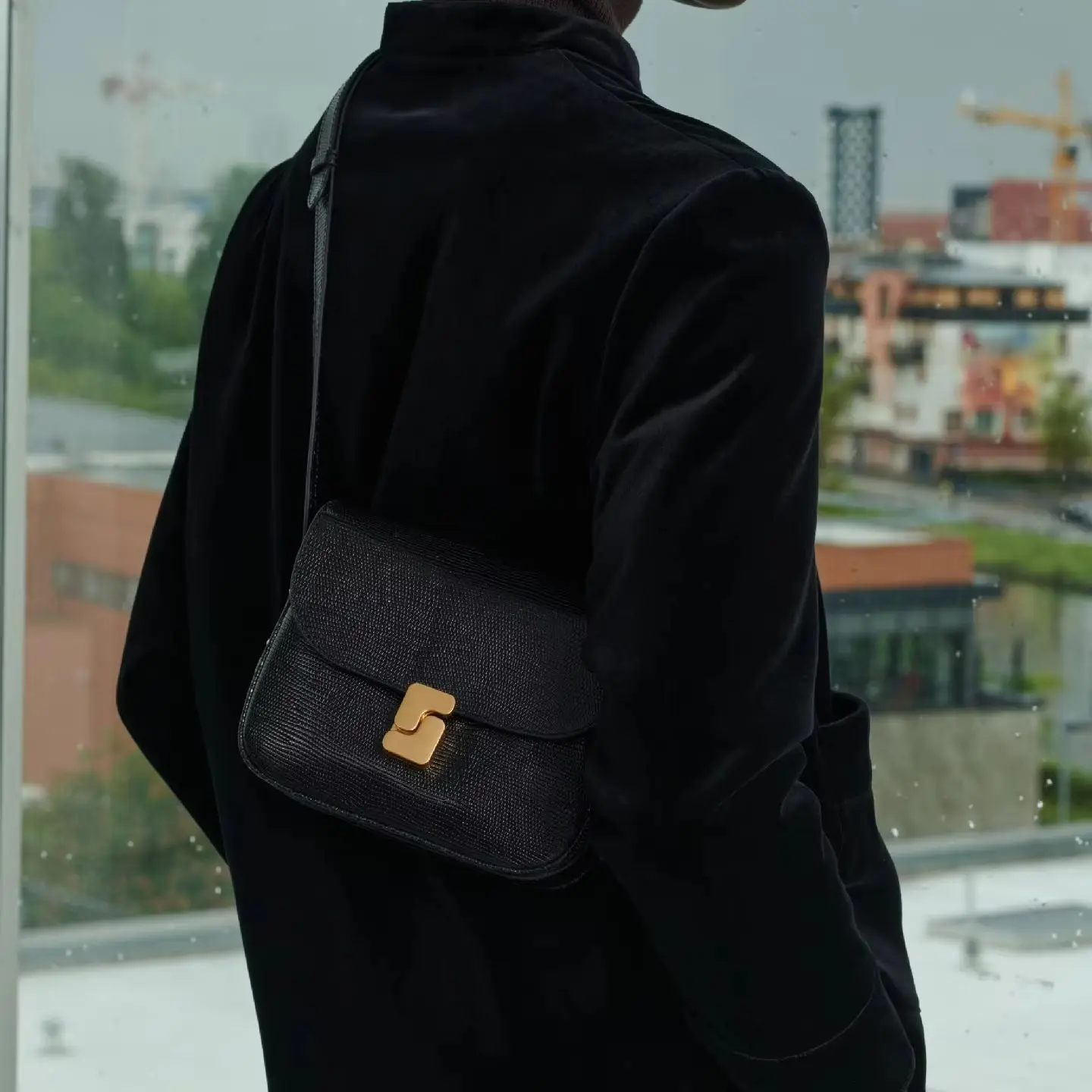 Women's Leather Mini Square Bag: Soft, Durable, Compact, Button Closure, Shoulder or Crossbody Bag view 2