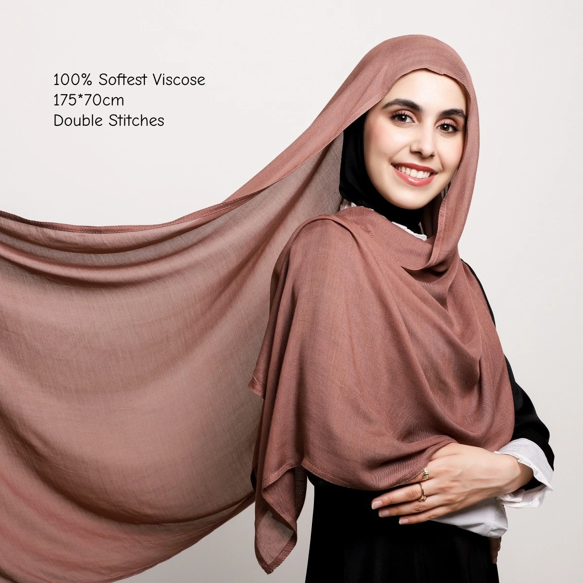 

175*70CM Double Stitches Softest Viscose Scarf Hijab Muslim Women Elegant Plain Rayon Shawl Solid Color Headscarf Long Veils