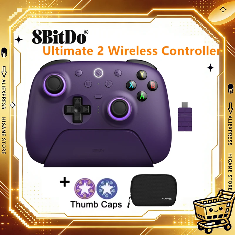8BitDo Ultimate 2 Wireless Controller,Gamepad with TMR Joysticks/Hall Effect Triggers with Charging Dock for PC,Windows
