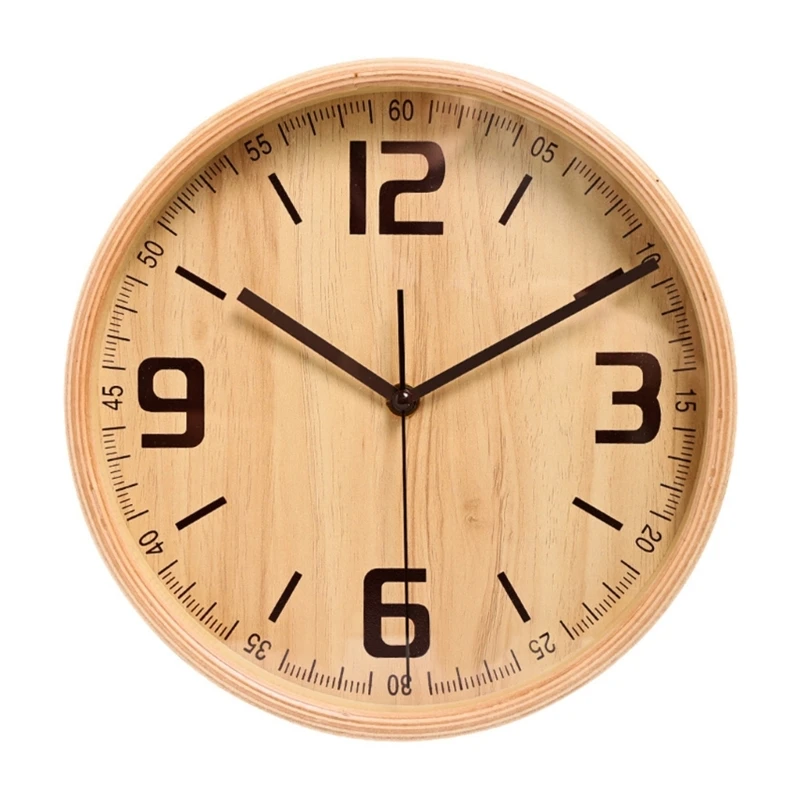 

Y166 12.6Inch Wooden Round Wall Clock Modern Simple Quiet Battery Operated Decorative Clock for Bedroom Office Classroom