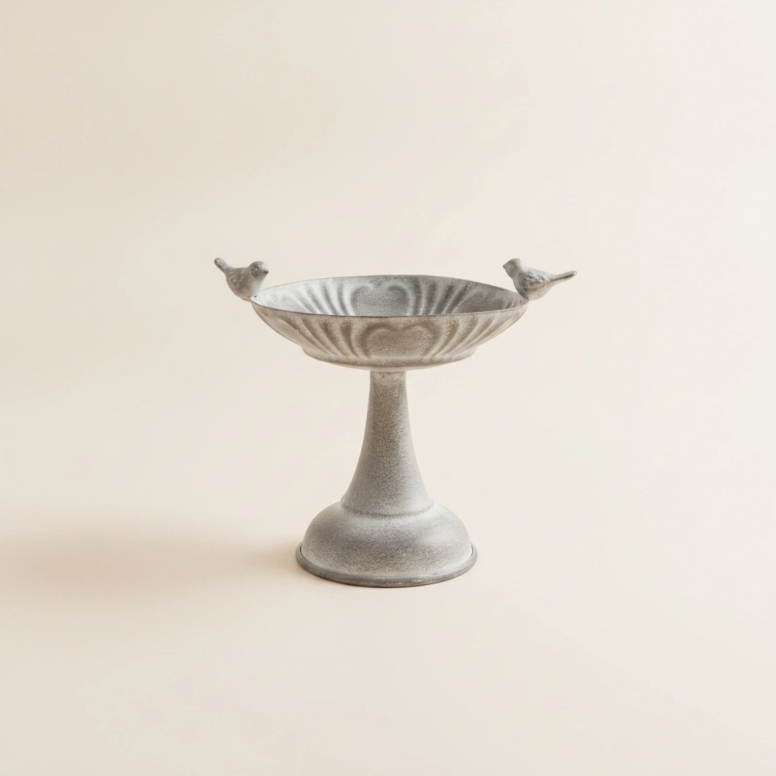 Decorative Bowl with Birds Weathered Metal Pedestal Dish Planter Stand Lightweight Compact for Decorators, Garden Table, Patio