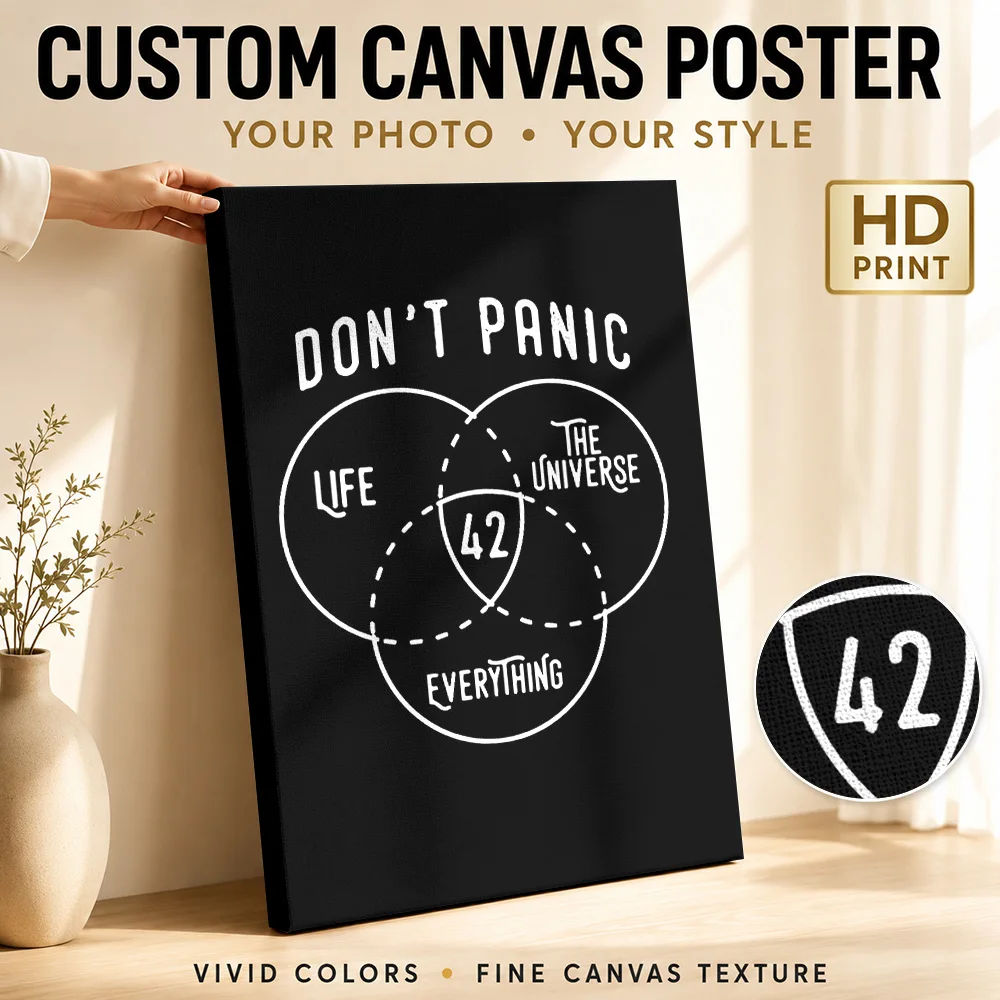 Dont Panic Forty Two Quote Wood Framed Canvas Print Personalized Photo Bold Typography Wall Art For Home Office Graduation Gift