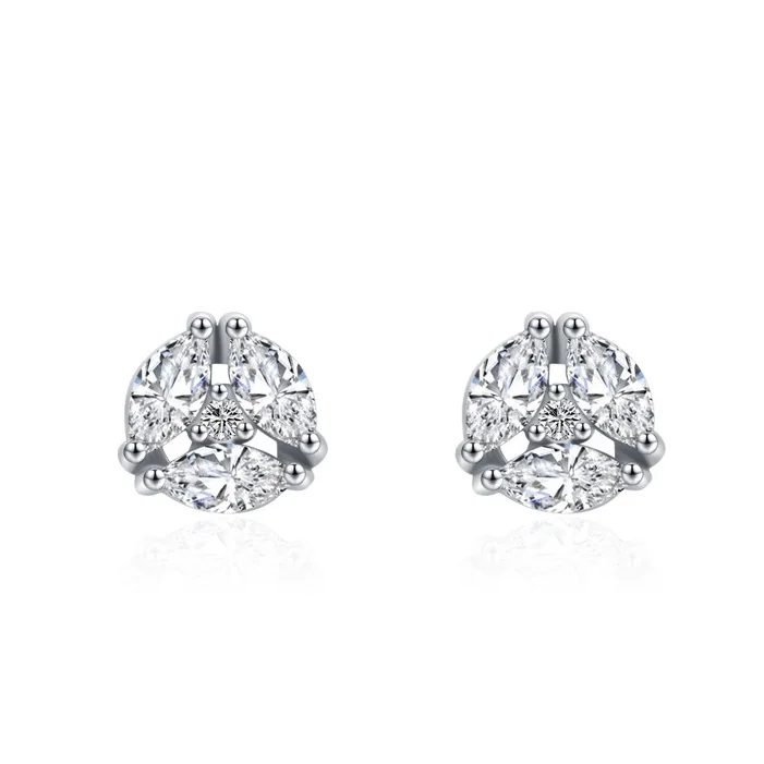 

Women Wedding Party Anniversary S925 Sterling Silver Geometric Design Oval Zircon Trendy Stud Earrings