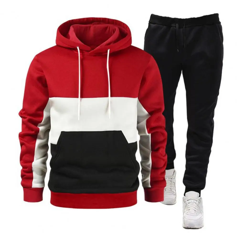 

Men Hooded Sweatshirt Men's Contrast Color Hoodie Pants Set for Spring Fall Sportswear Kit with Drawstring Sweatshirt Elastic