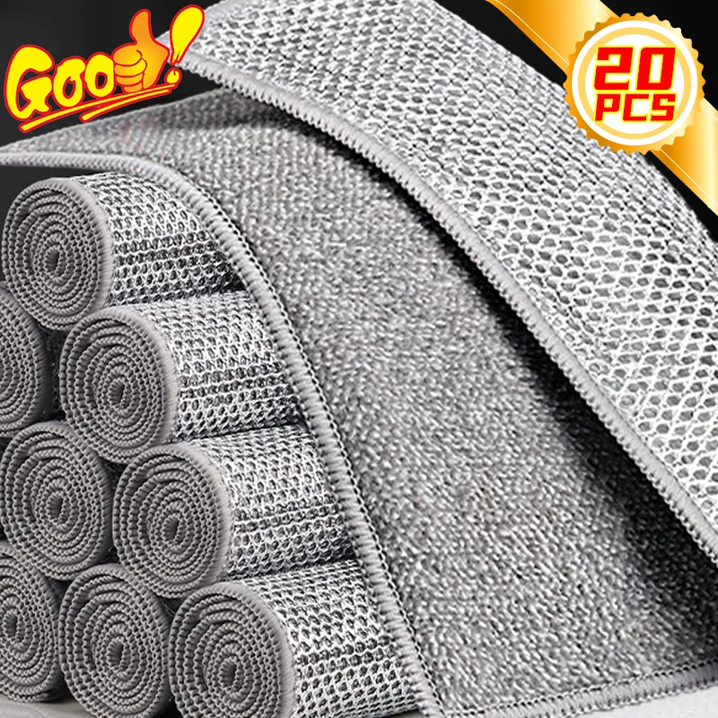 20/1pcs Steel Wire Bamboo Charcoal Cleaning Cloths Double-side Thickened Kitchen Dish Pot Pan Washing Cloth Towels Clean Rags