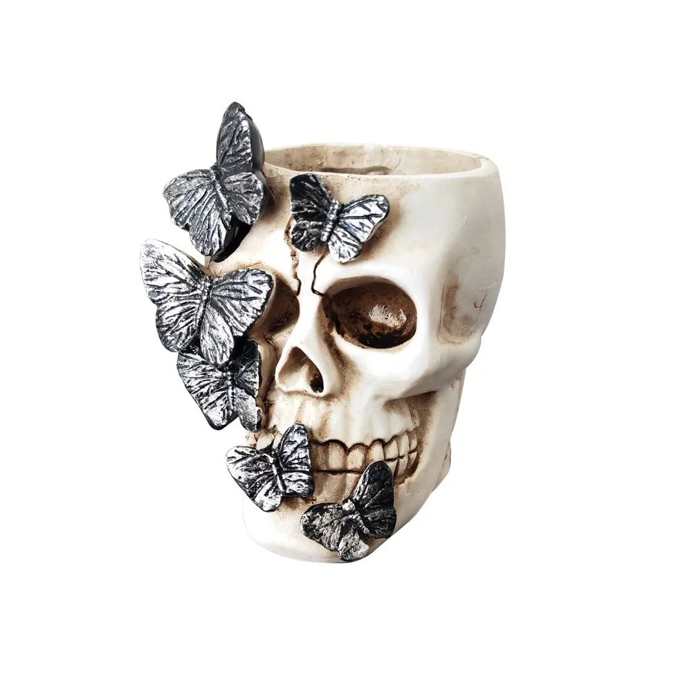 Gothic Butterfly Skeleton Statue Funny Home Decorations Halloween Skull Ornaments Large Capacity Vase Desk Organizer Gift