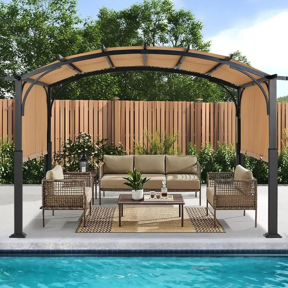 

Арочная уличная пергола 10x12 футов с бежевым выдвижным навесом