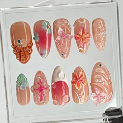 10Pcs Manicure Handmade Art Press on Nails Medium Almond Pattern ABS Nails 3D Shell Style Design Nail with Set